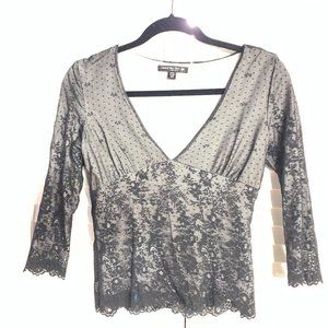 Central Park West New York Black Lace Lined V-Neck Top XS